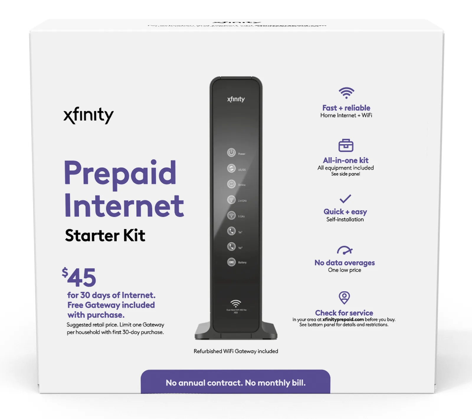 Xfinity Prepaid Internet Starter Kit box with the Wi-Fi gateway that comes in it